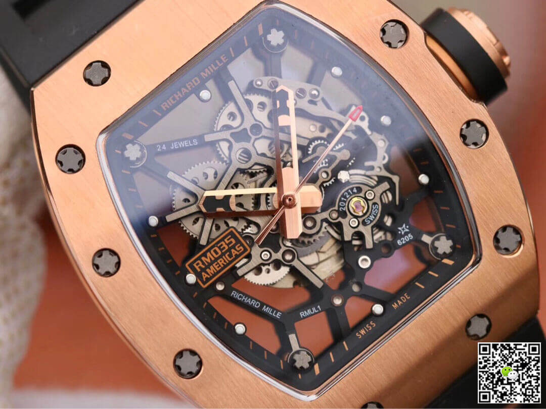 Replica Richard Mille RM035 Americas KV Factory 1:1 Best Edition Rose Gold Black Strap