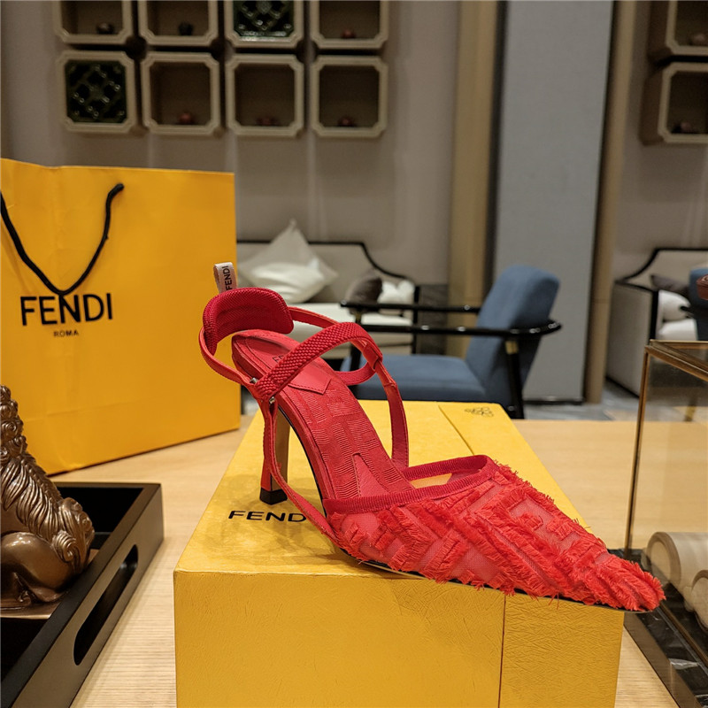 F**di flocked embroidered pointed toe sandals