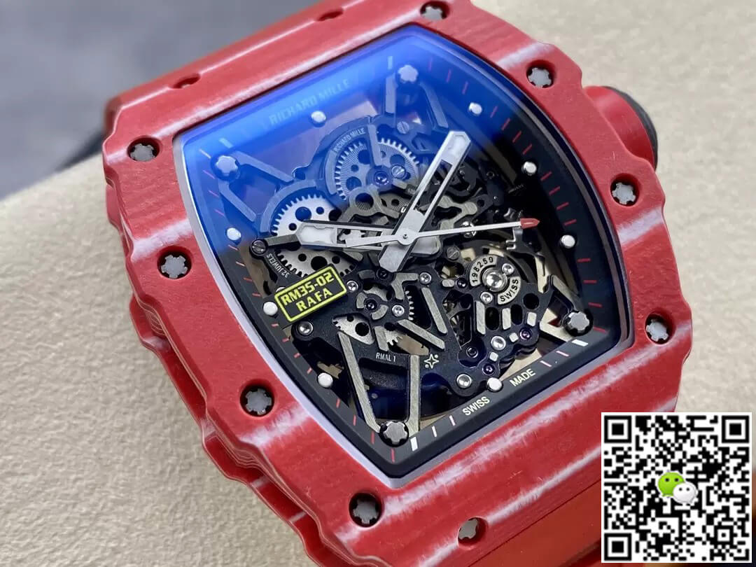 Richard Mille Replica RM35-02 1:1 Best Edition T+ Factory Carbon Fiber Red Rubber Strap