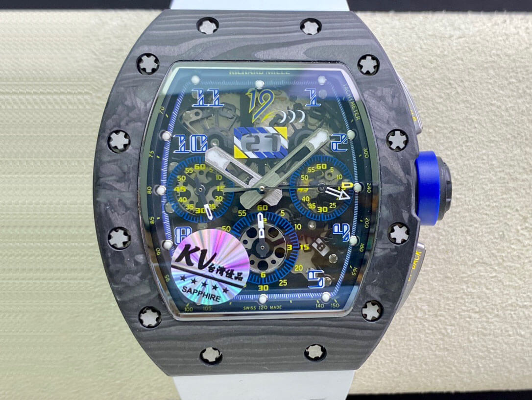 Replica Richard Mille RM011 1:1 Best Edition KV Factory Carbon Fiber White Strap