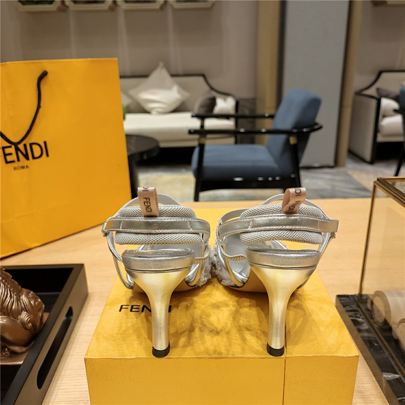 F**di flocked embroidered pointed toe sandals