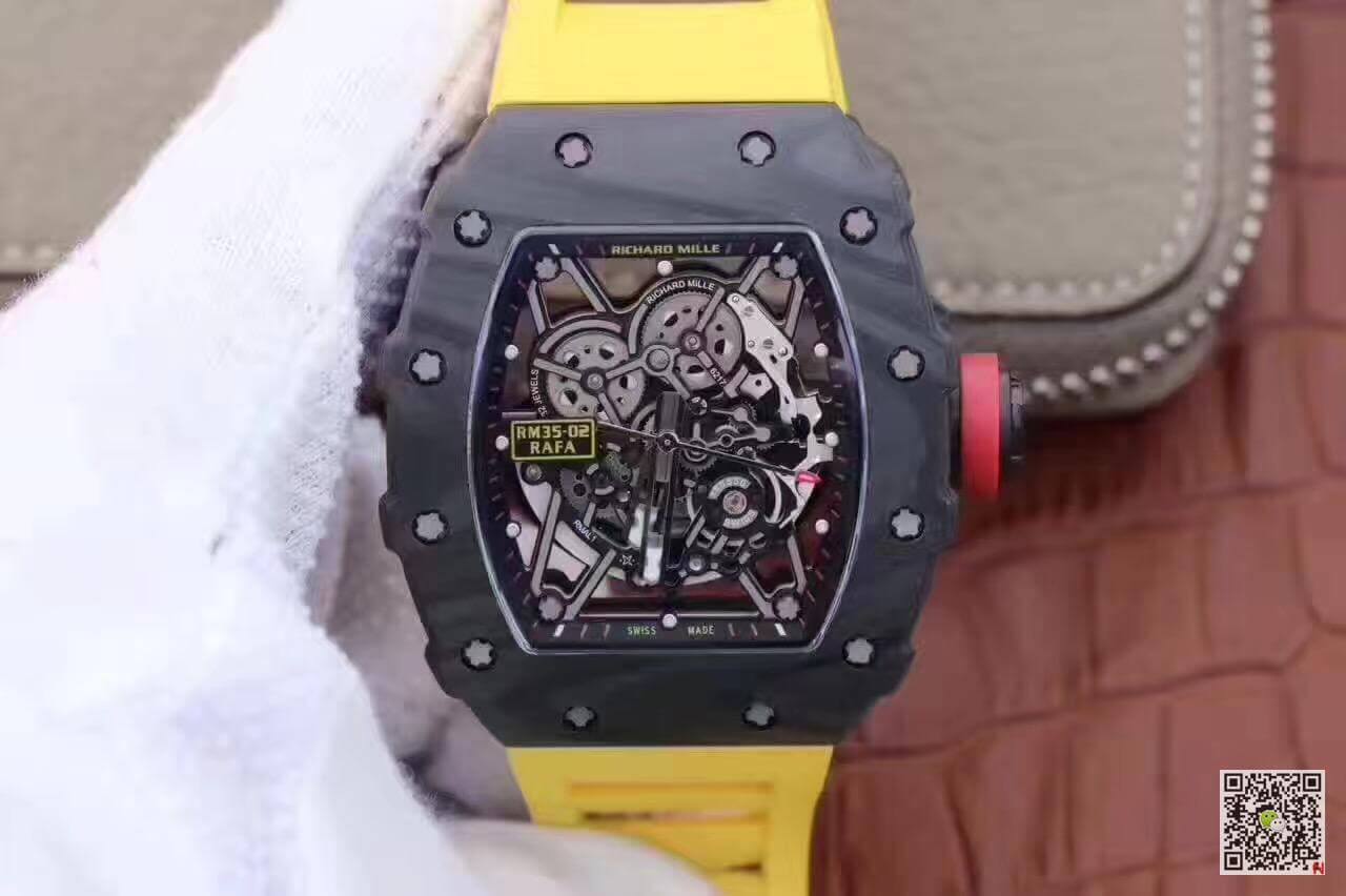 Replica Richard Mille RM35-02 KV Factory 1:1 Best Edition Swiss ETA8215 Yellow Rubber Strap