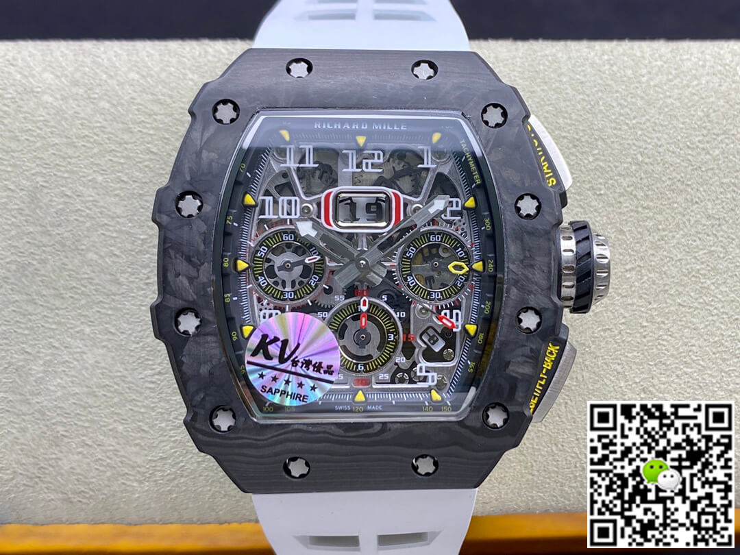 Replica Richard Mille RM011-03 1:1 Best Edition KV Factory Carbon Fiber White Strap