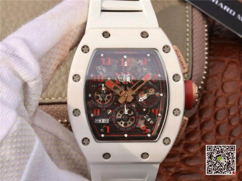 Replica Richard Mille RM011 KV Factory 1:1 Best Edition Swiss ETA7750 Crystal Dial With Red Paint On Marker