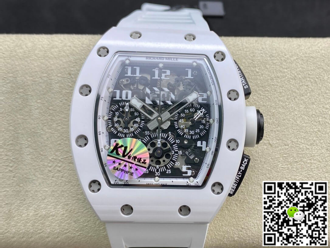 Replica Richard Mille RM011 KV Factory 1:1 Best Edition Swiss ETA7750 White Rubber Strap