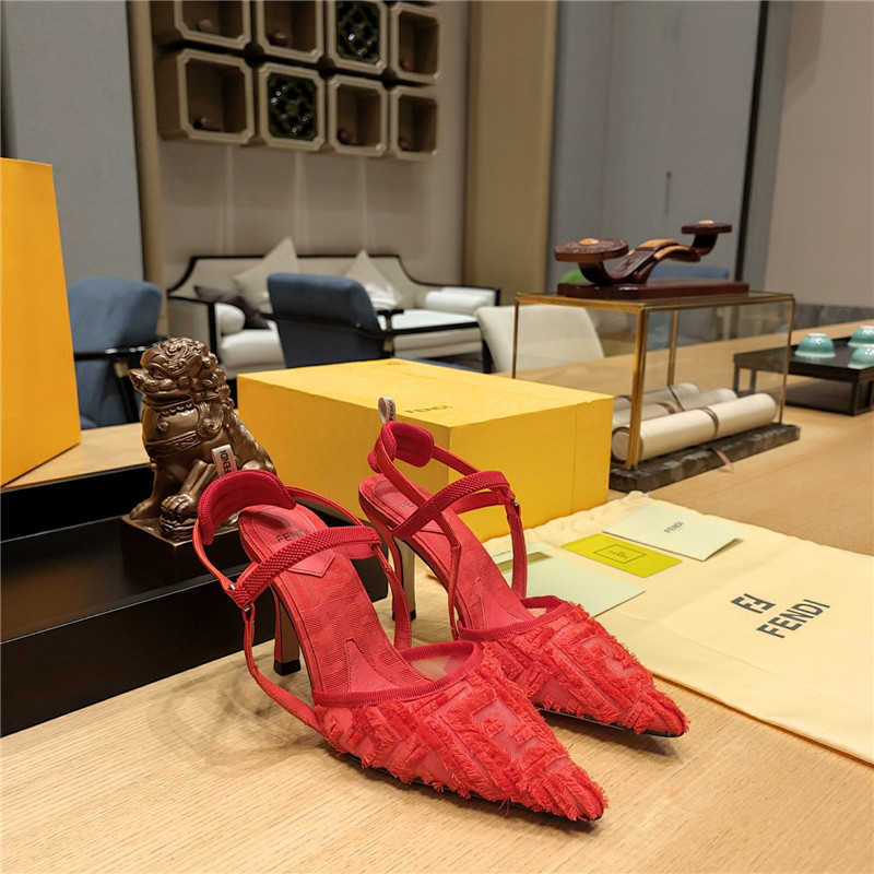 F**di flocked embroidered pointed toe sandals