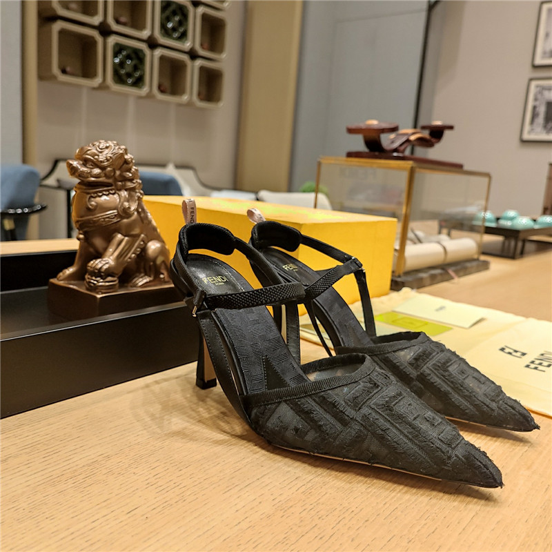 F**di flocked embroidered pointed toe sandals