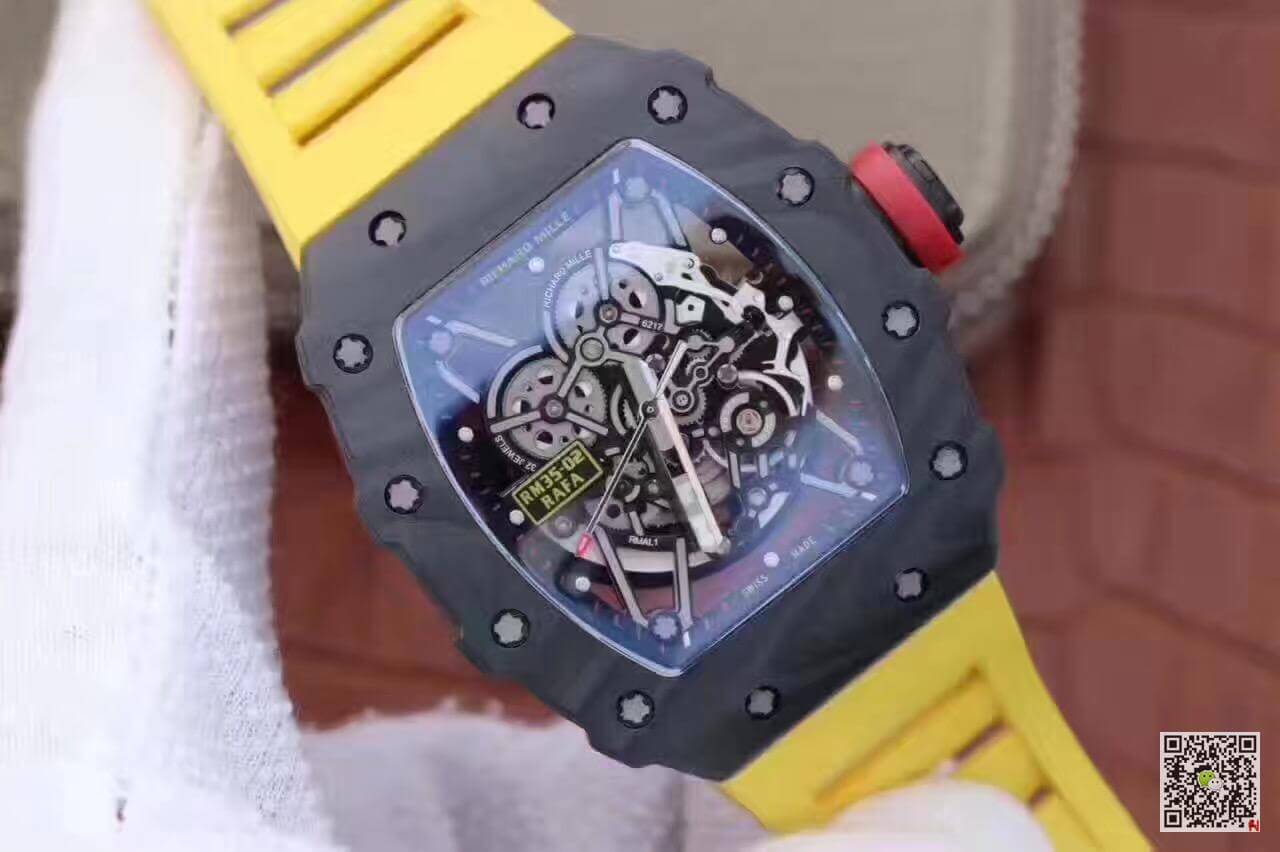 Replica Richard Mille RM35-02 KV Factory 1:1 Best Edition Swiss ETA8215 Yellow Rubber Strap