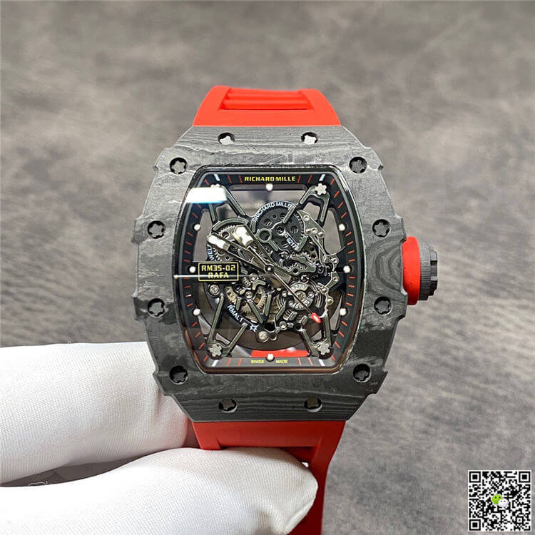 Replica Richard Mille RM35-02 1:1 Best Edition KV Factory Carbon Fiber Red Strap