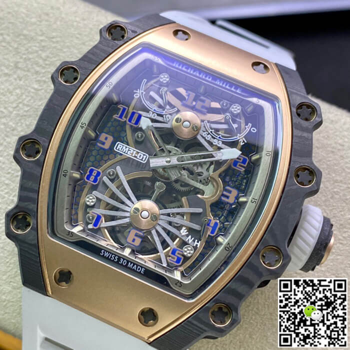 Replica Richard Mille RM21-01 1:1 Best Edition RM Factory Tourbillon Skeleton Dial White Strap