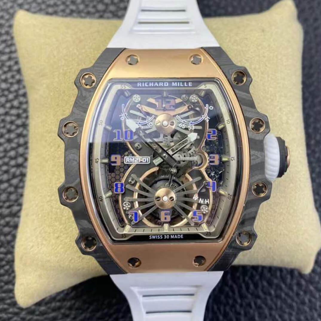Replica Richard Mille RM21-01 1:1 Best Edition RM Factory Tourbillon Skeleton Dial White Strap