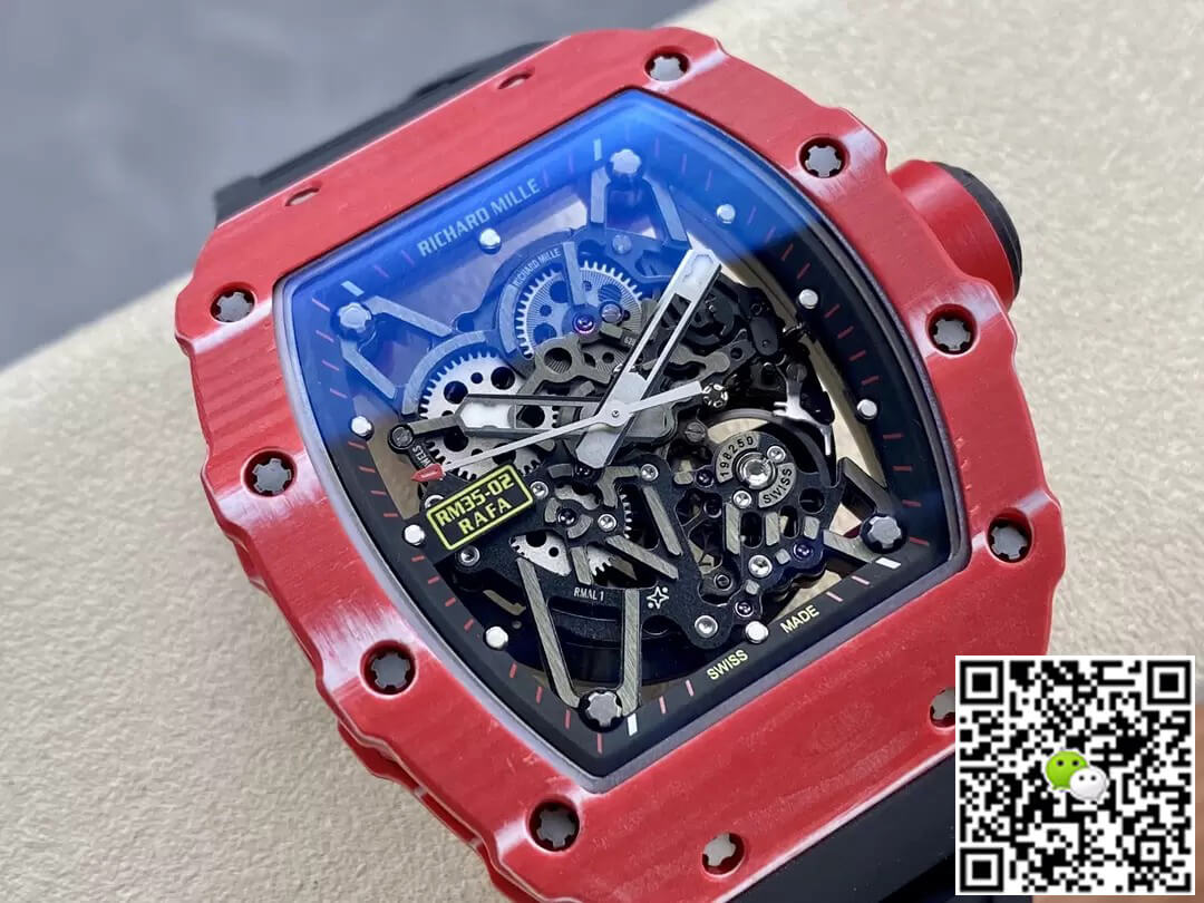 Richard Mille Replica RM35-02 1:1 Best Edition T+ Factory Red Carbon Fiber NTPT Case Black Strap