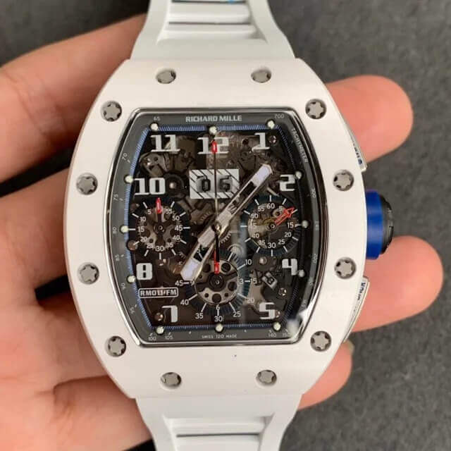 Replica Richard Mille RM-011 1:1 Best Edition KV Factory Ceramic White Rubber Strap