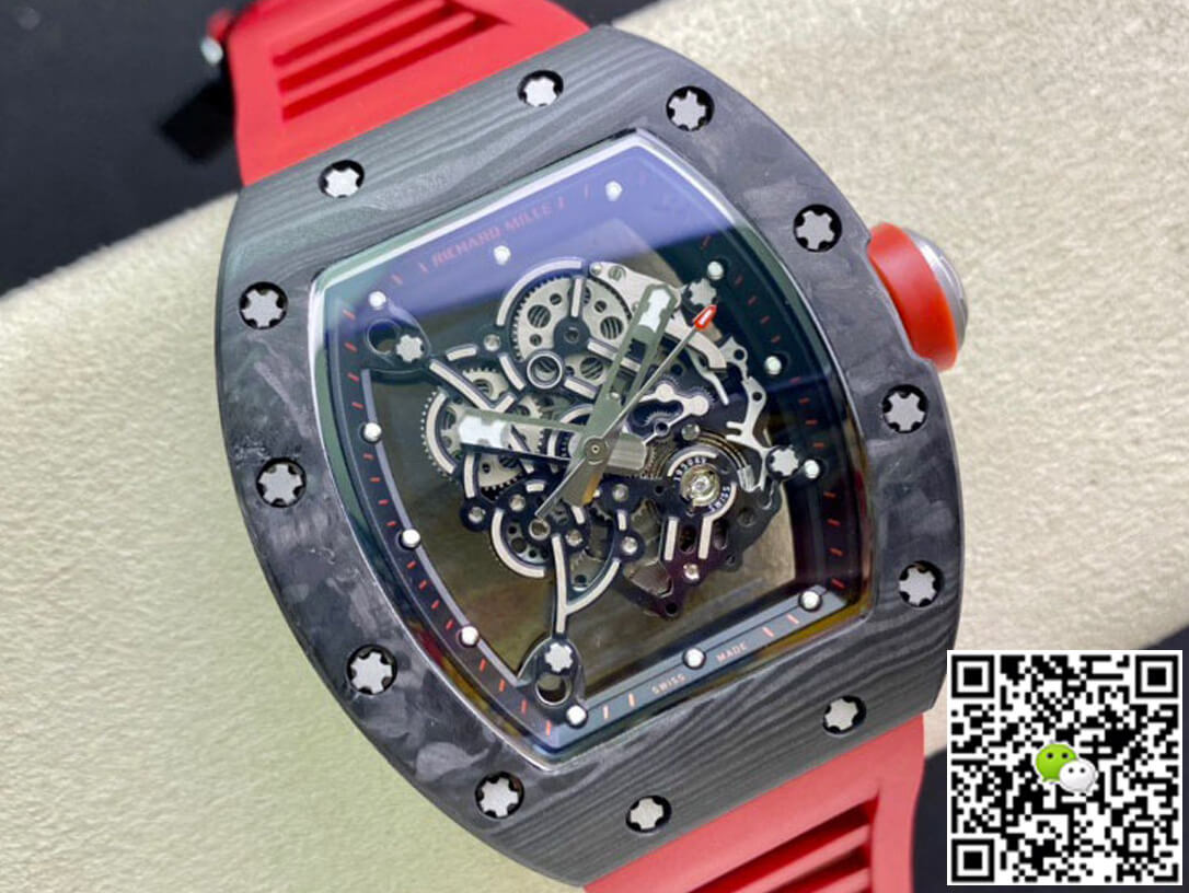 Replica Richard Mille RM055 1:1 Best Edition KV Factory V2 Carbon Fiber Red Strap