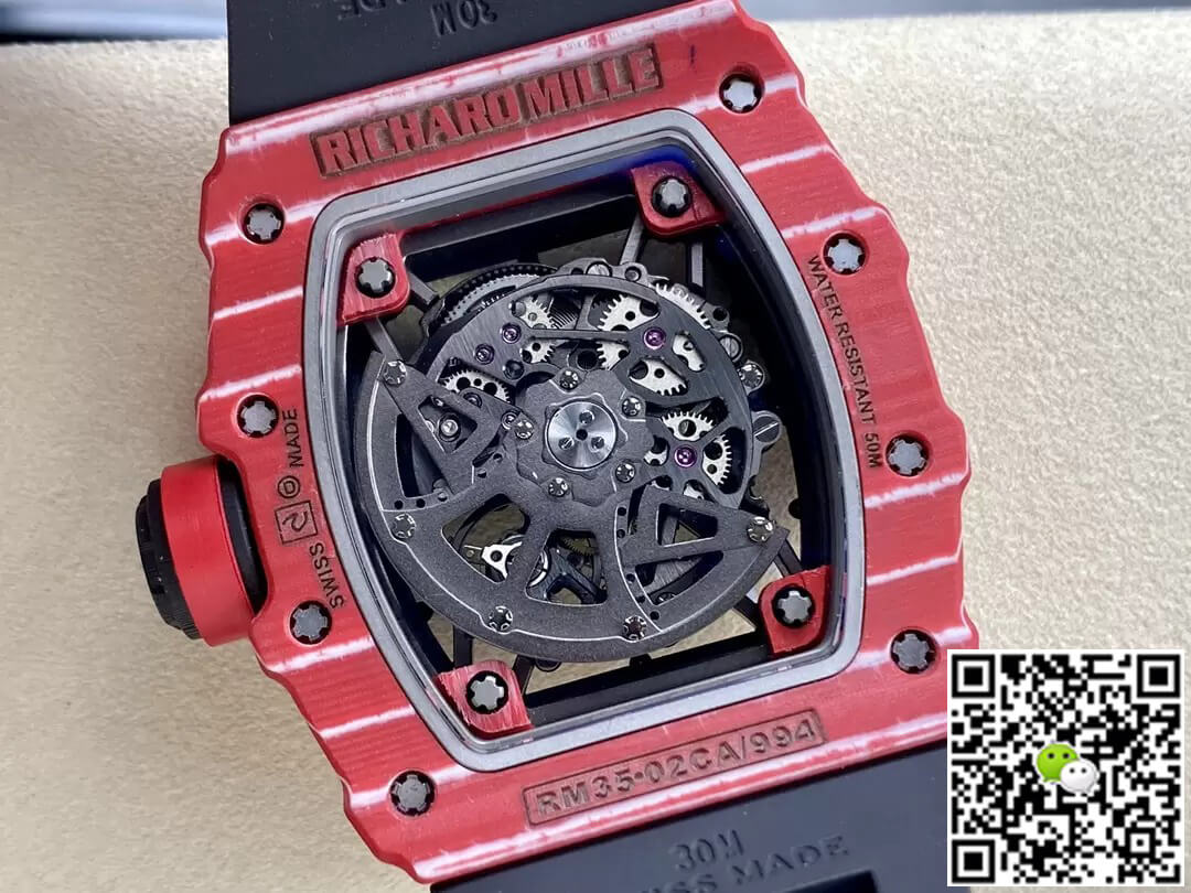 Richard Mille Replica RM35-02 1:1 Best Edition T+ Factory Red Carbon Fiber NTPT Case Black Strap