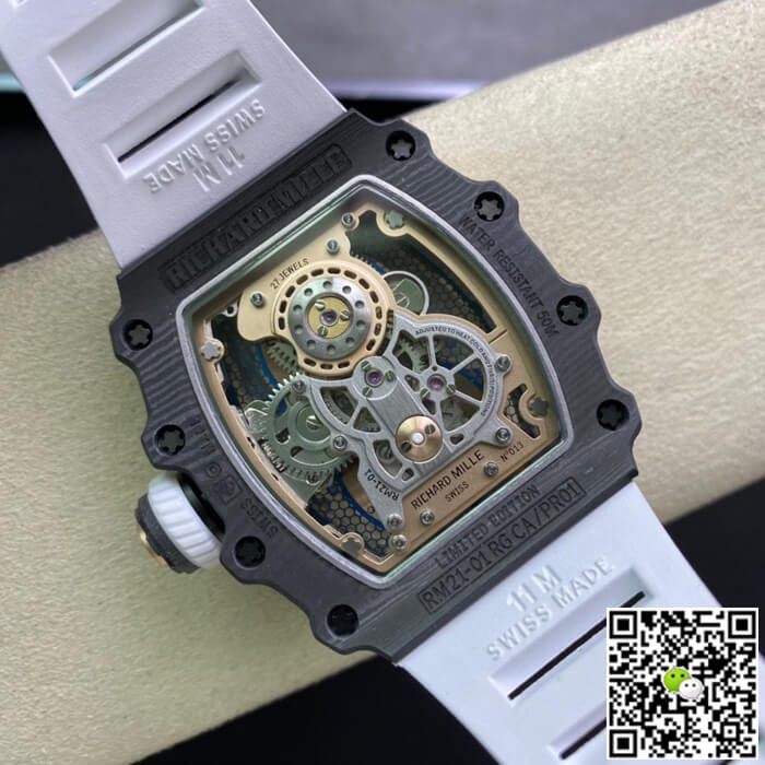 Replica Richard Mille RM21-01 1:1 Best Edition RM Factory Tourbillon Skeleton Dial White Strap