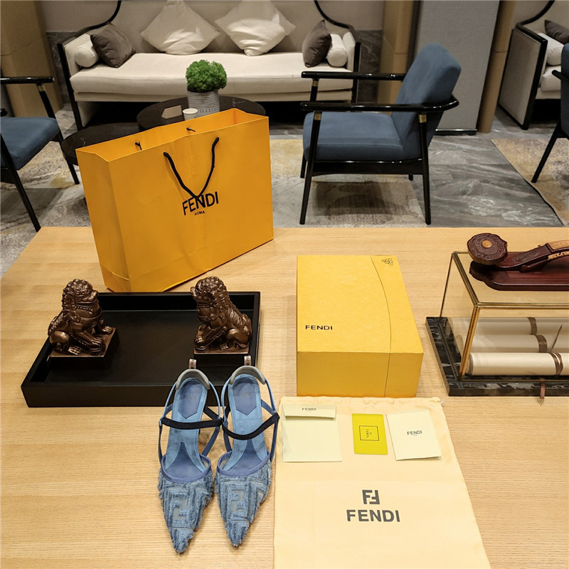 F**di flocked embroidered pointed toe sandals