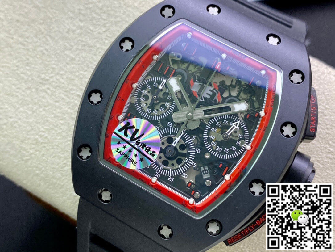 Replica Richard Mille RM011 1:1 Best Edition KV Factory Ceramic Black Strap