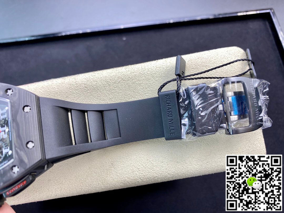 Replica Richard Mille RM011 1:1 Best Edition KV Factory Carbon Fiber Black Rubber Strap