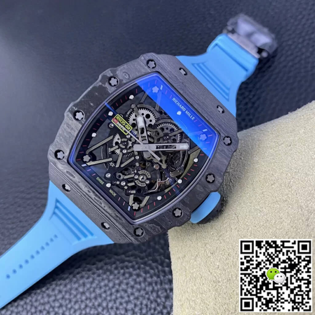 Richard Mille Replica RM35-02 1:1 Best Edition T+ Factory NTPT Carbon Fiber Blue Rubber Strap