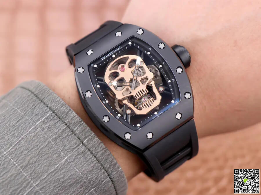 Replica Richard Mille RM52-01 Tourbillon 1:1 Best Edition JB Factory Rose Gold Skull Dial