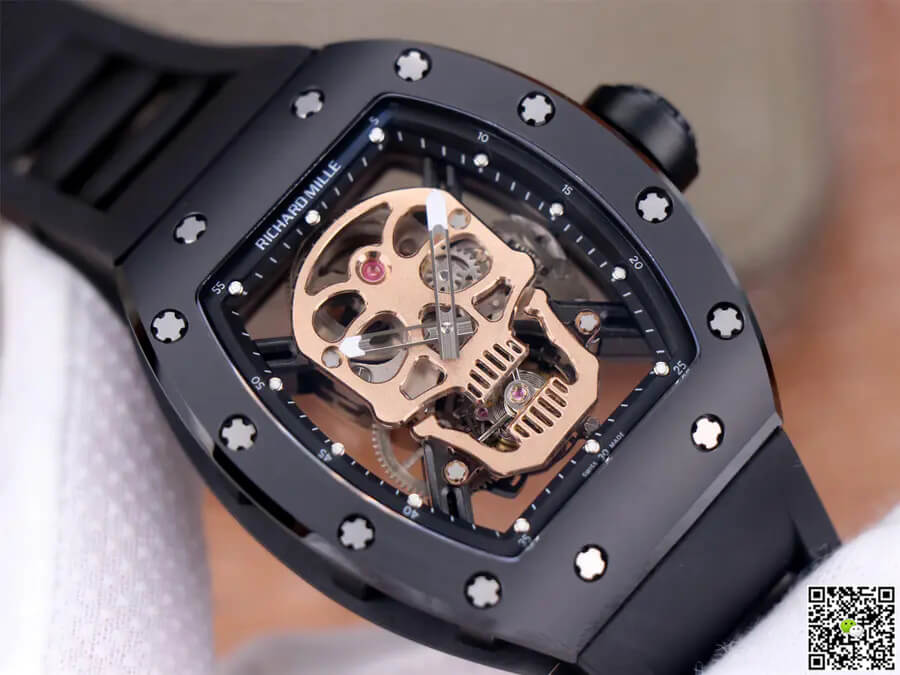 Replica Richard Mille RM52-01 Tourbillon 1:1 Best Edition JB Factory Rose Gold Skull Dial