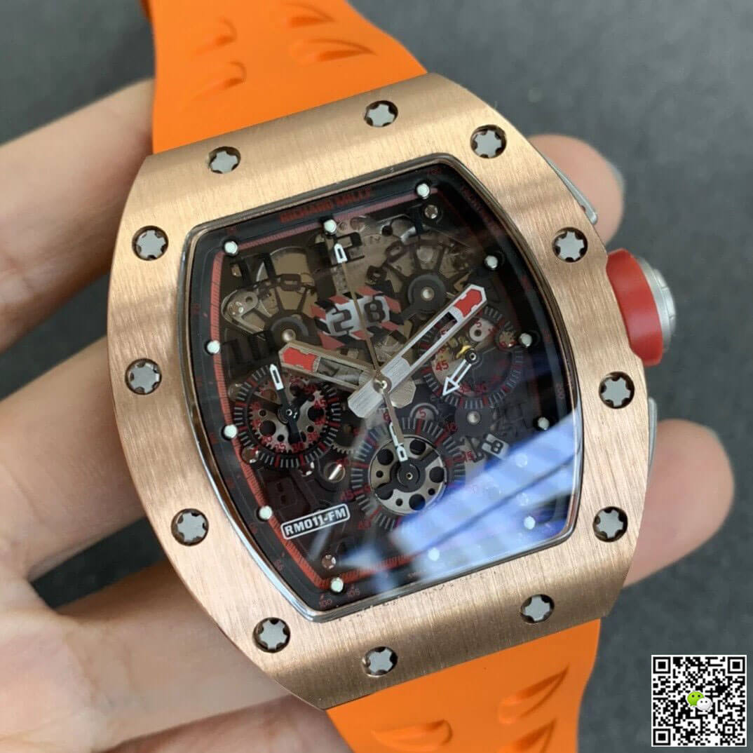 Replica Richard Mille RM011 1:1 Best Edition KV Factory Rose Gold