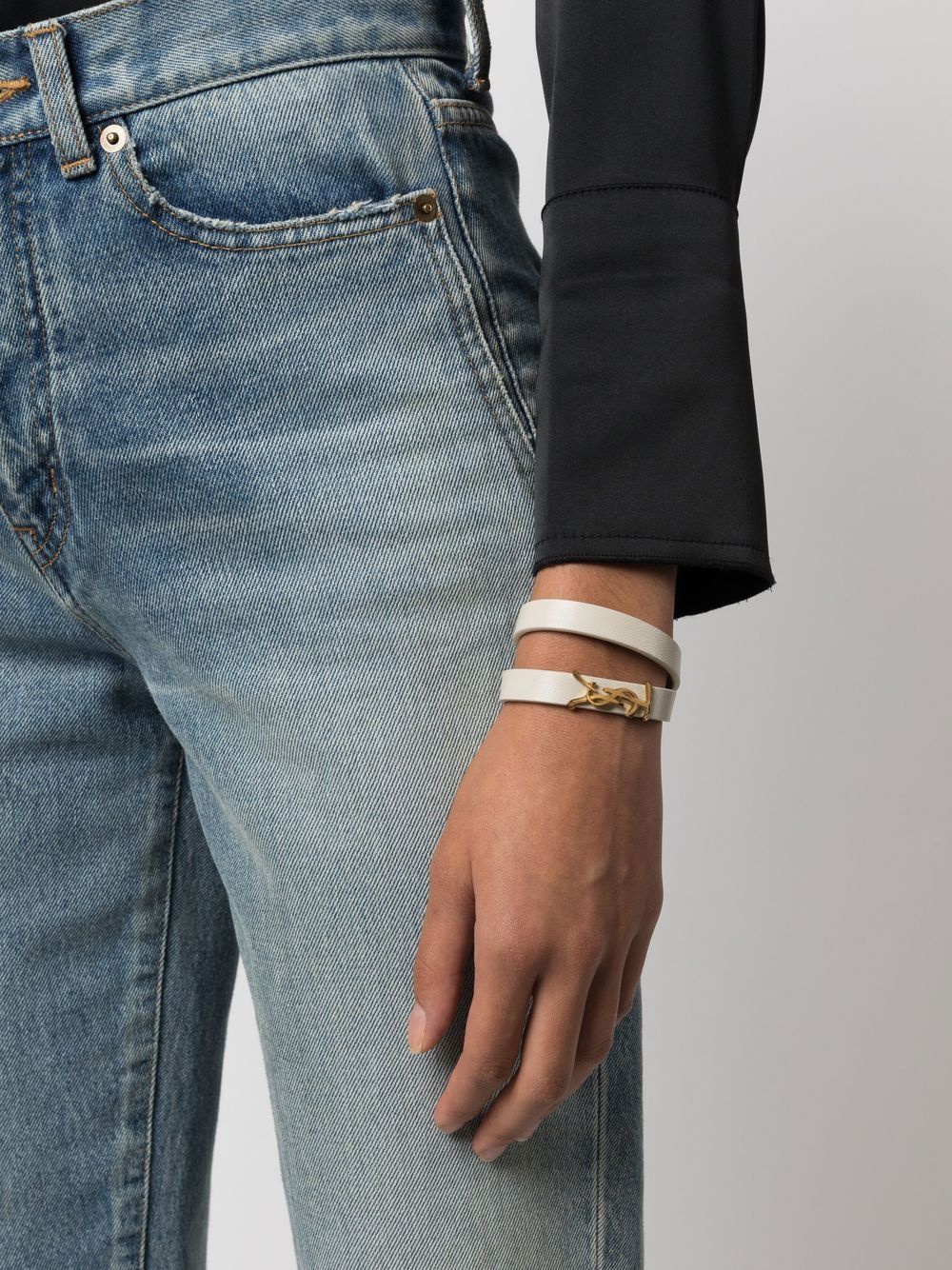 Y51 Replica Sa1nt Lau*nt Y51 logo-plaque leather bracelet