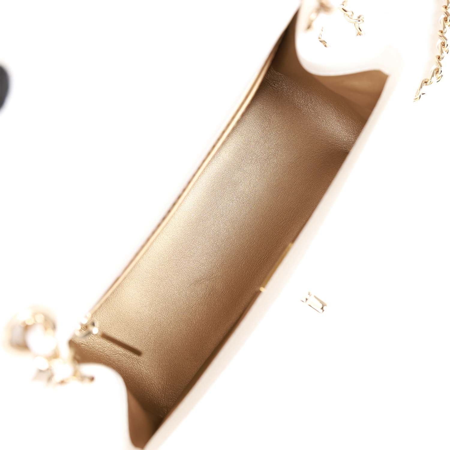 Pearl Crush Mini Square Flap Bag White Lambskin Light Gold Hardware