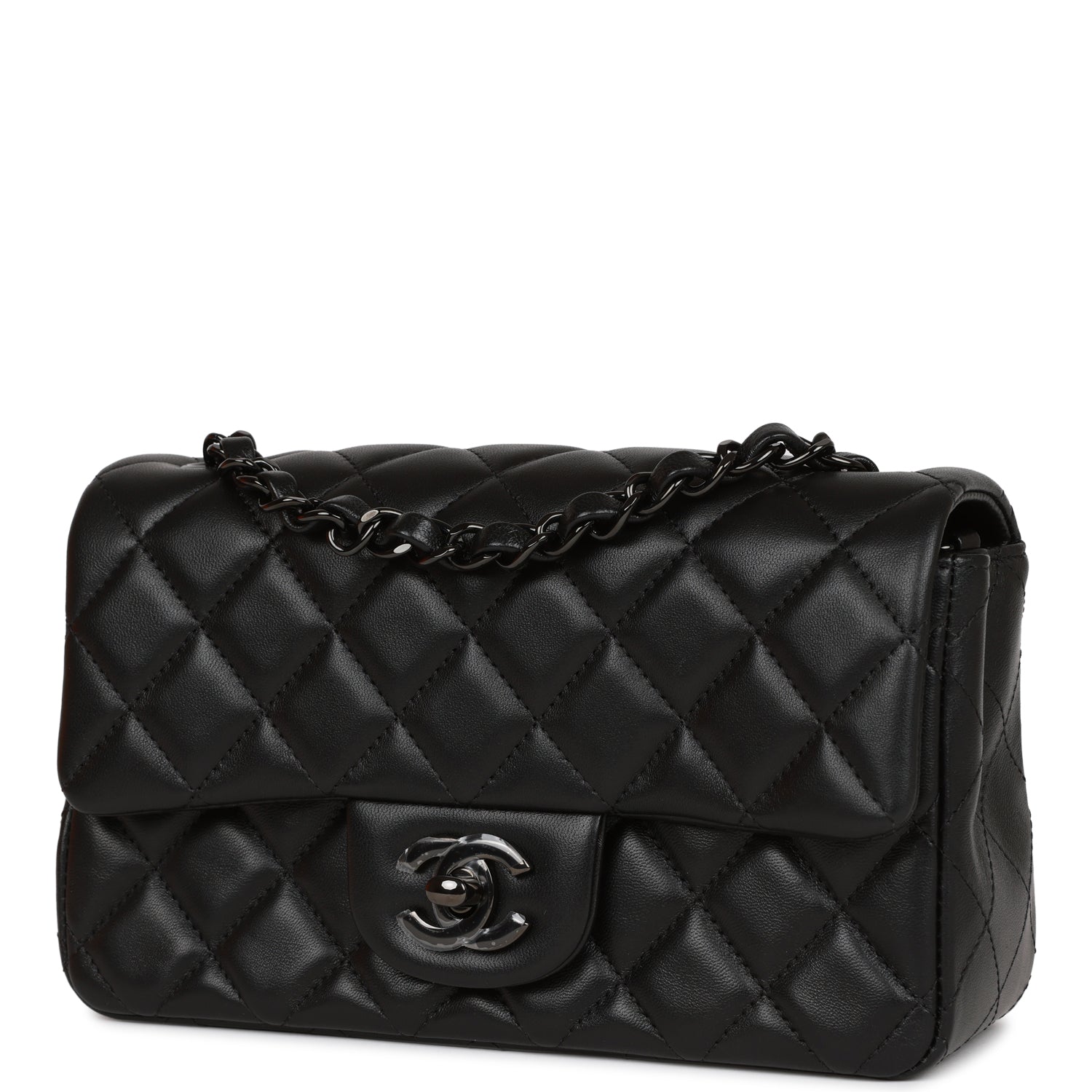 Mini Rectangular Flap Bag SO Black Lambskin Black Hardware for MR