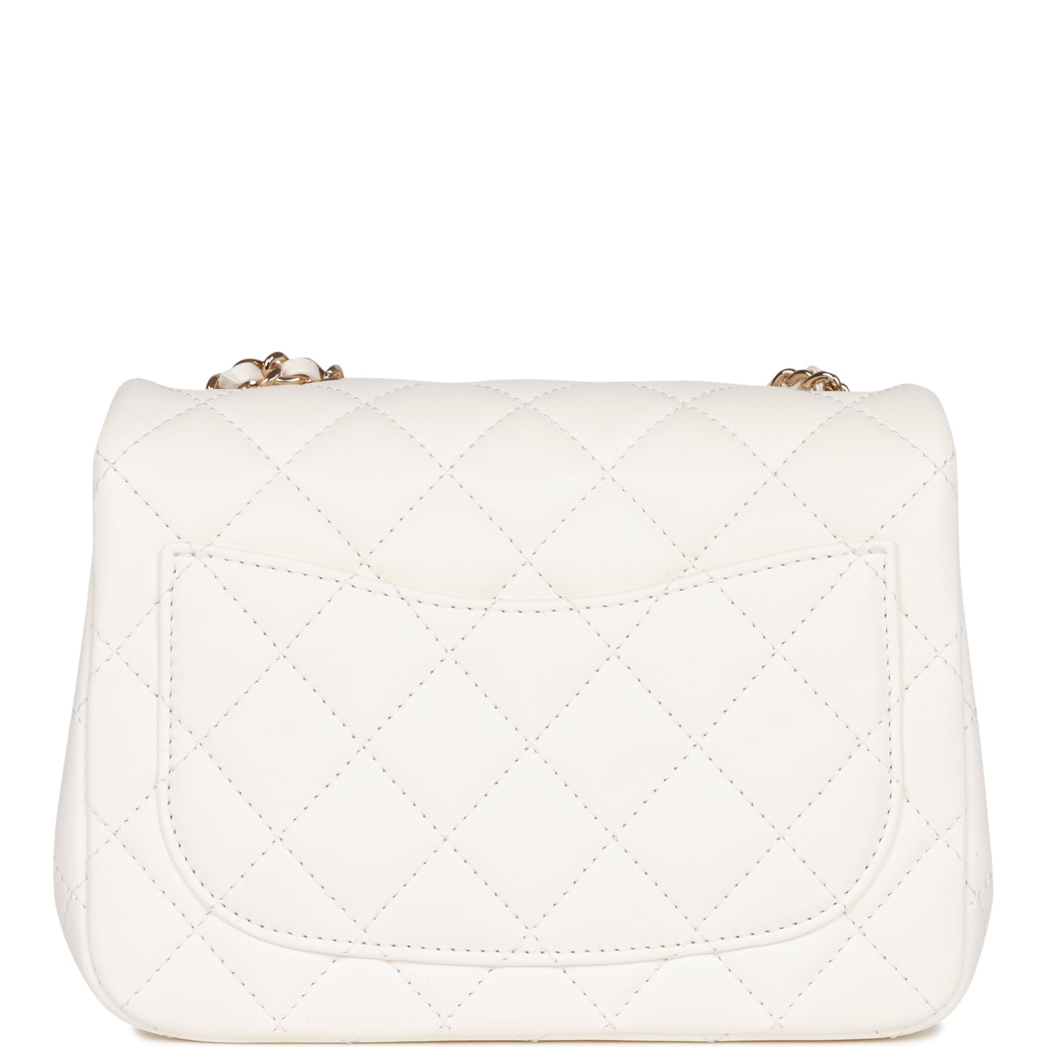 Pearl Crush Mini Square Flap Bag White Lambskin Light Gold Hardware