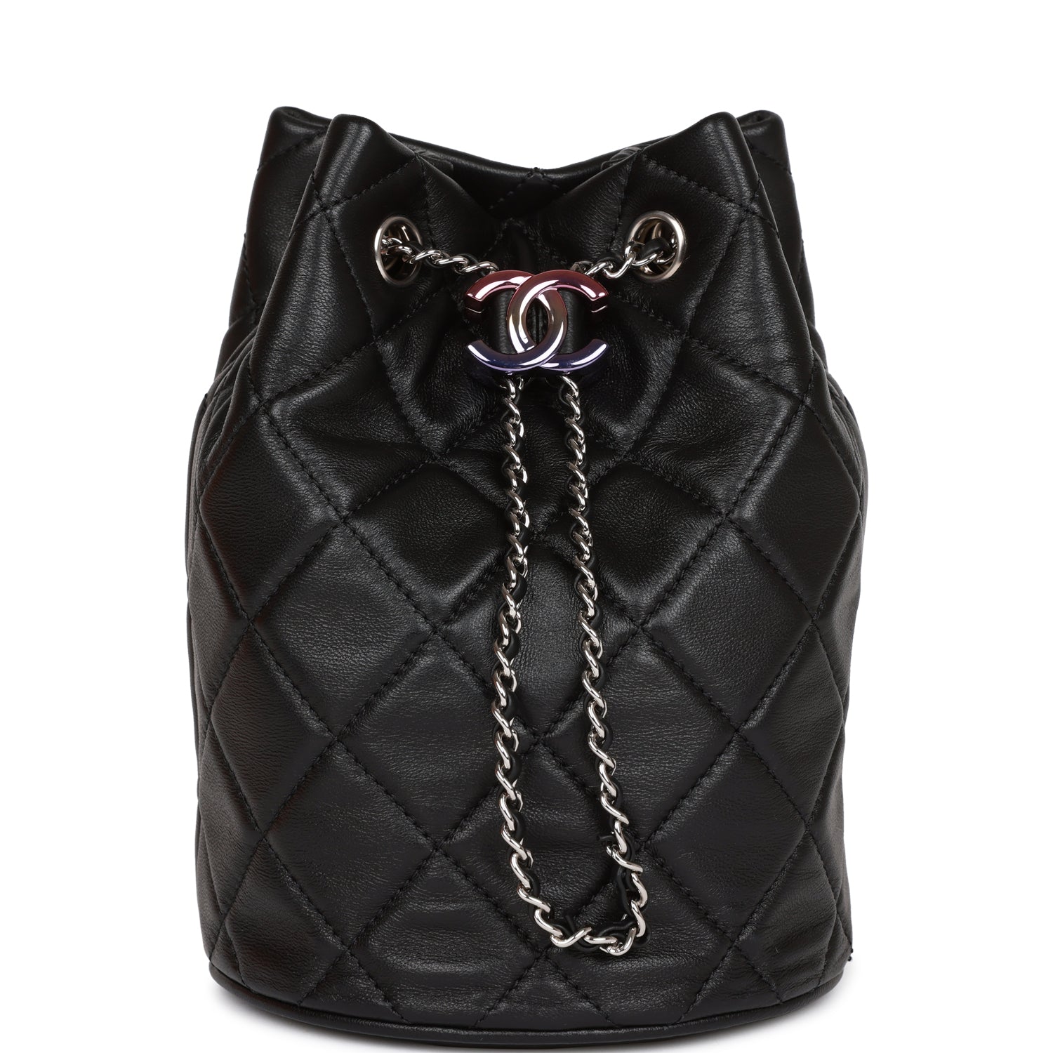 Mini Bucket Bag Black Lambskin Silver Hardware