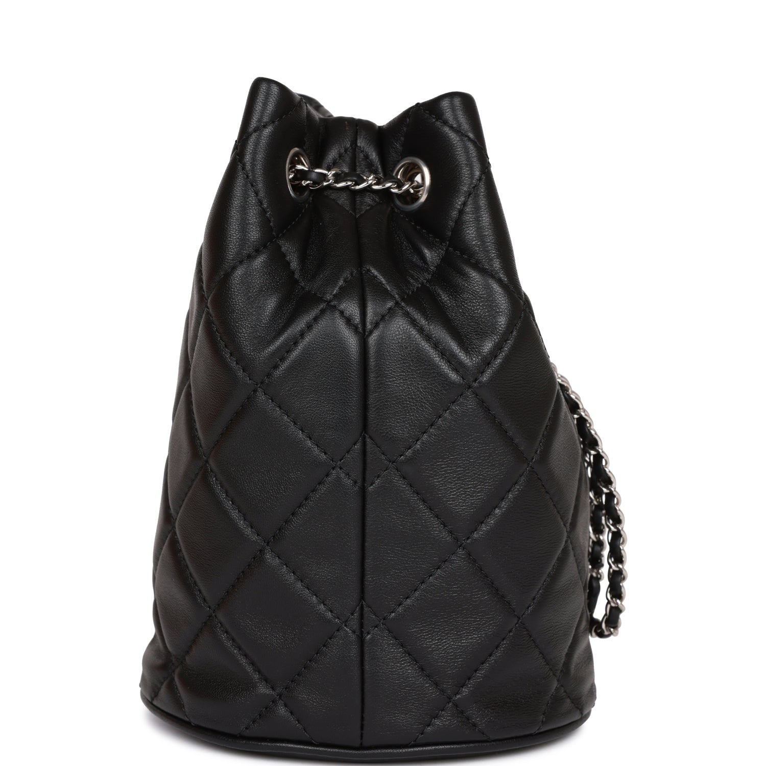 Mini Bucket Bag Black Lambskin Silver Hardware