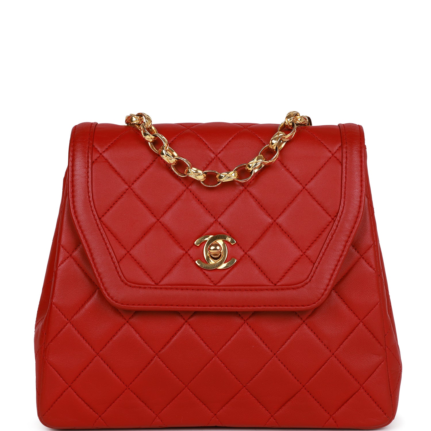 Ch**el Trapeze Flap Bag Red Lambskin Gold Hardware