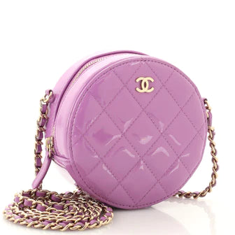Round Clutch with Chain Quilted Patent Mini