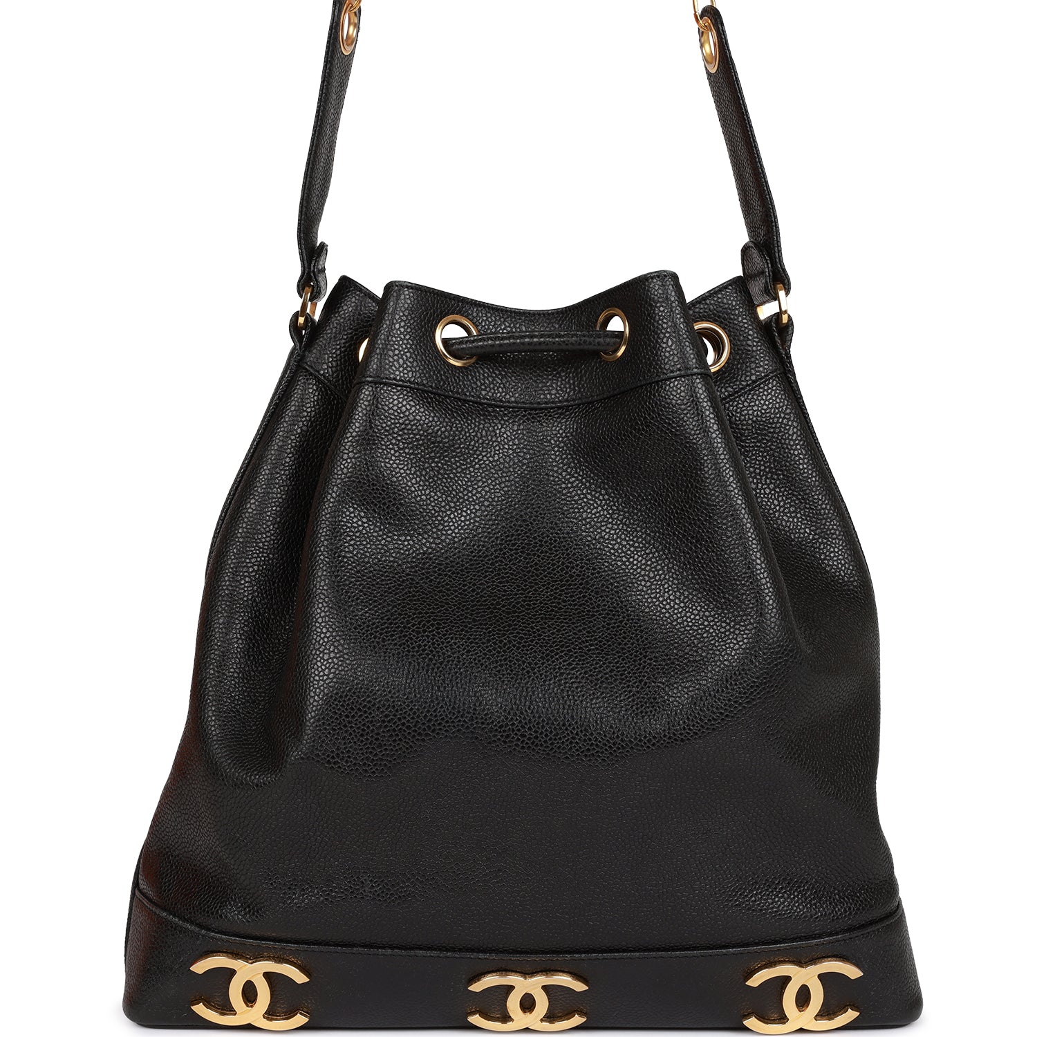 CC Bucket Bag Black Caviar Gold Hardware