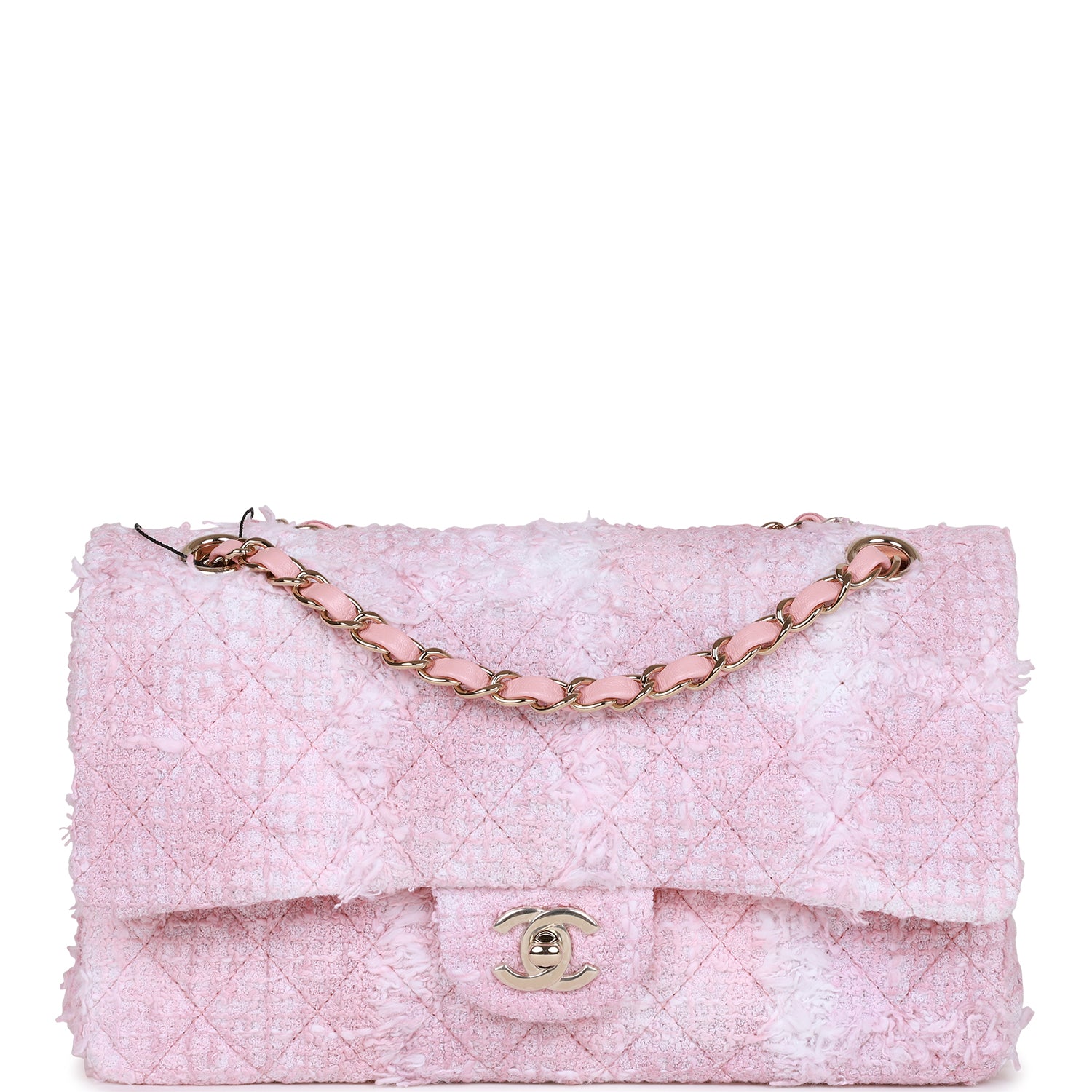 Medium Classic Double Flap Bag Rose Sakura Tweed Light Gold Hardware