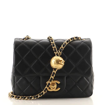 Ch**el Pearl Crush Square Flap Bag Quilted Lambskin Mini