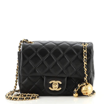 Ch**el Pearl Crush Square Flap Bag Quilted Lambskin Mini