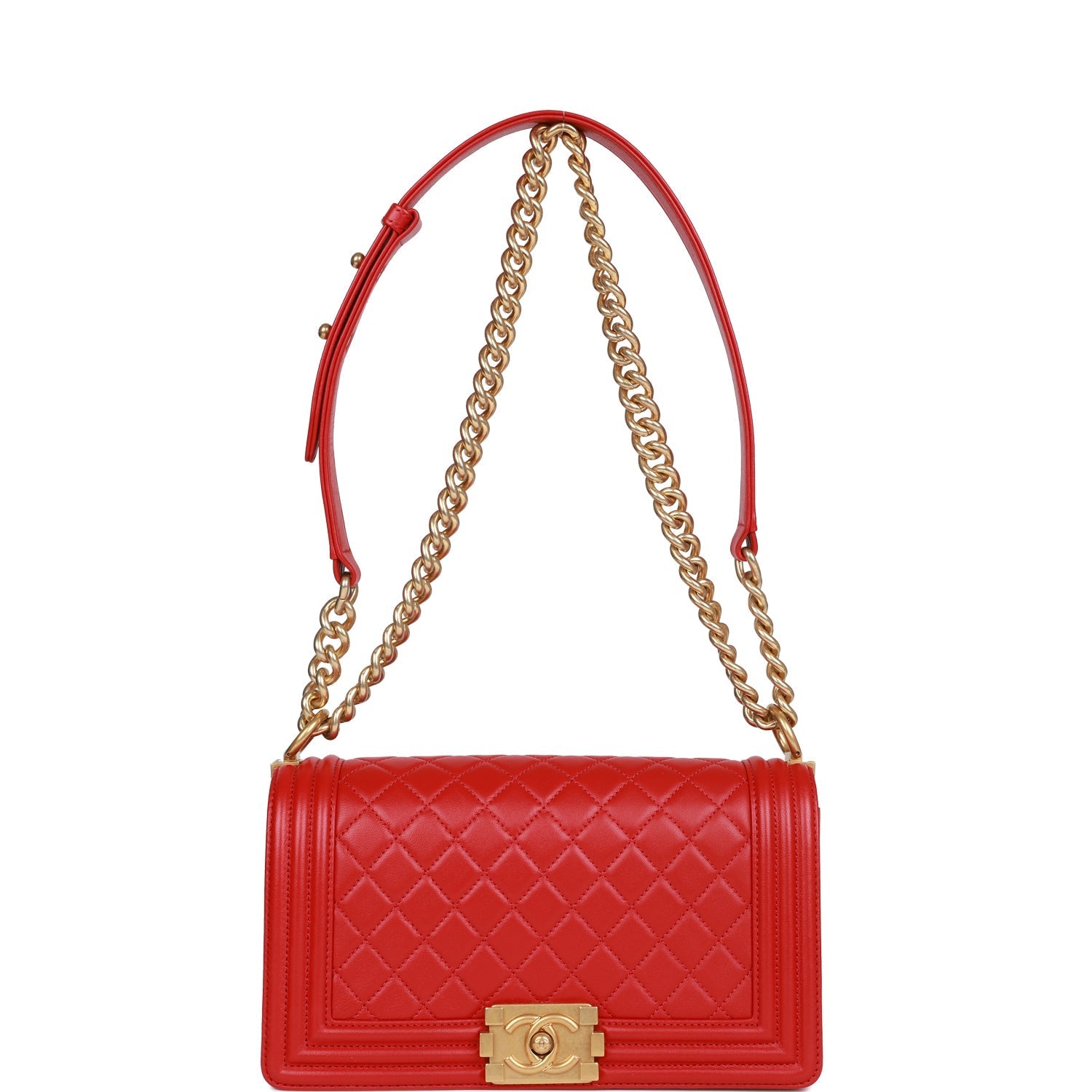 Medium Boy Bag Red Lambskin Antique Gold Hardware