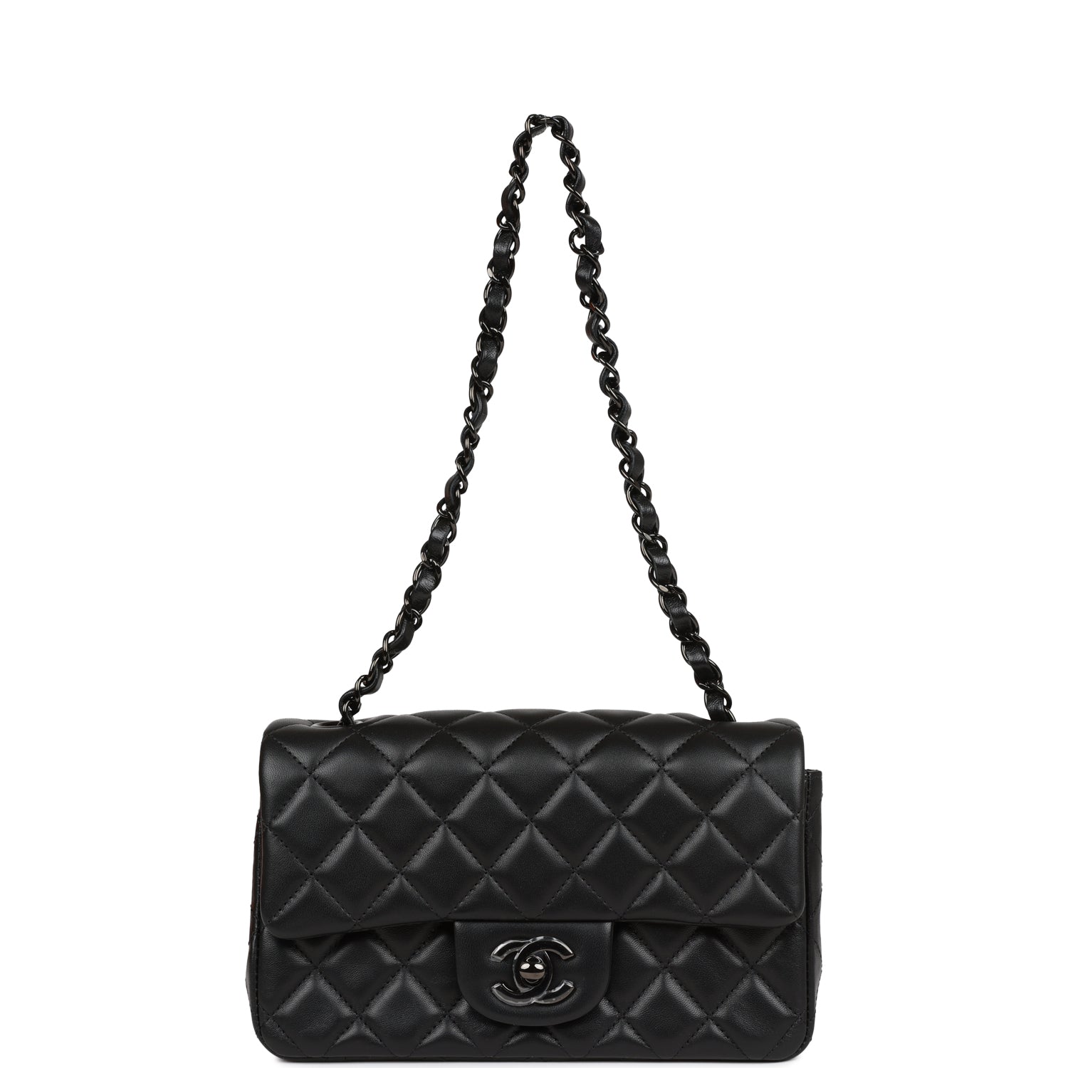 Mini Rectangular Flap Bag SO Black Lambskin Black Hardware for MR