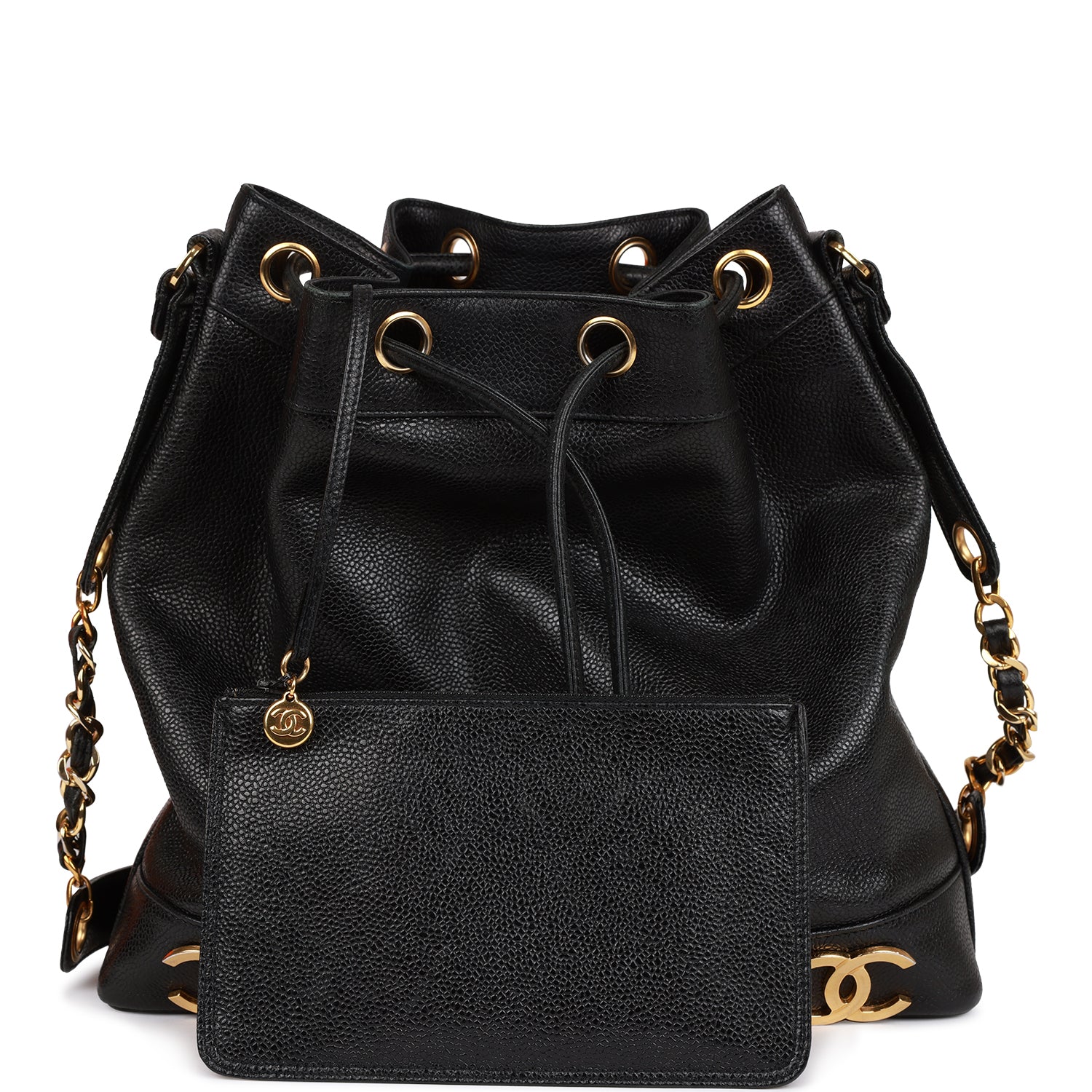 CC Bucket Bag Black Caviar Gold Hardware