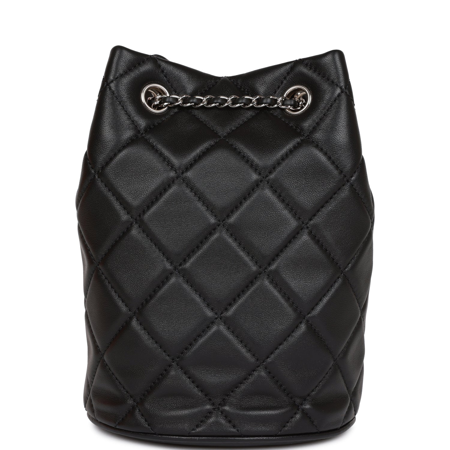 Mini Bucket Bag Black Lambskin Silver Hardware