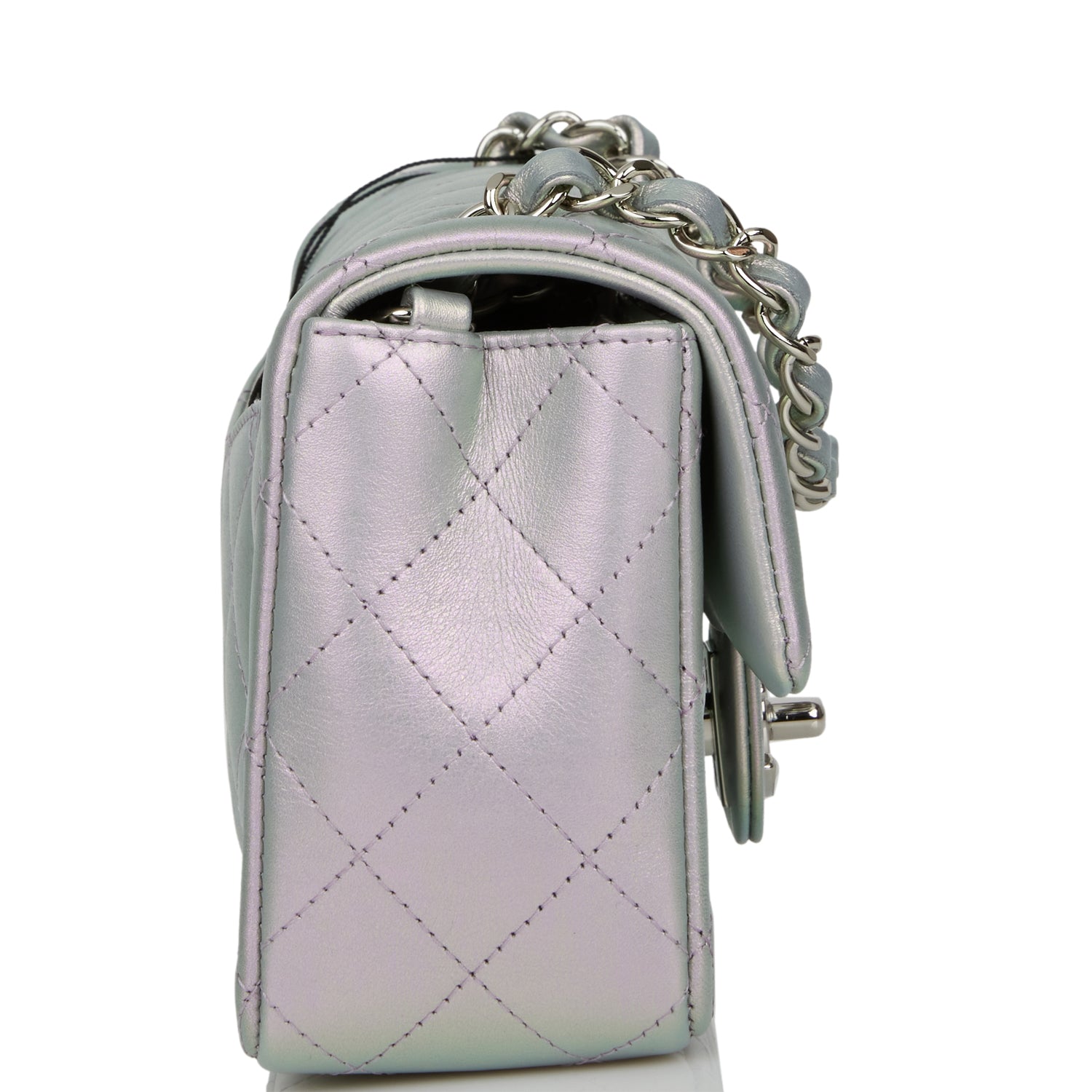 PEARL CRUSH MINI RECTANGULAR FLAP BAG LIGHT GREY LAMBSKIN ANTIQUE GOLD HARDWARE