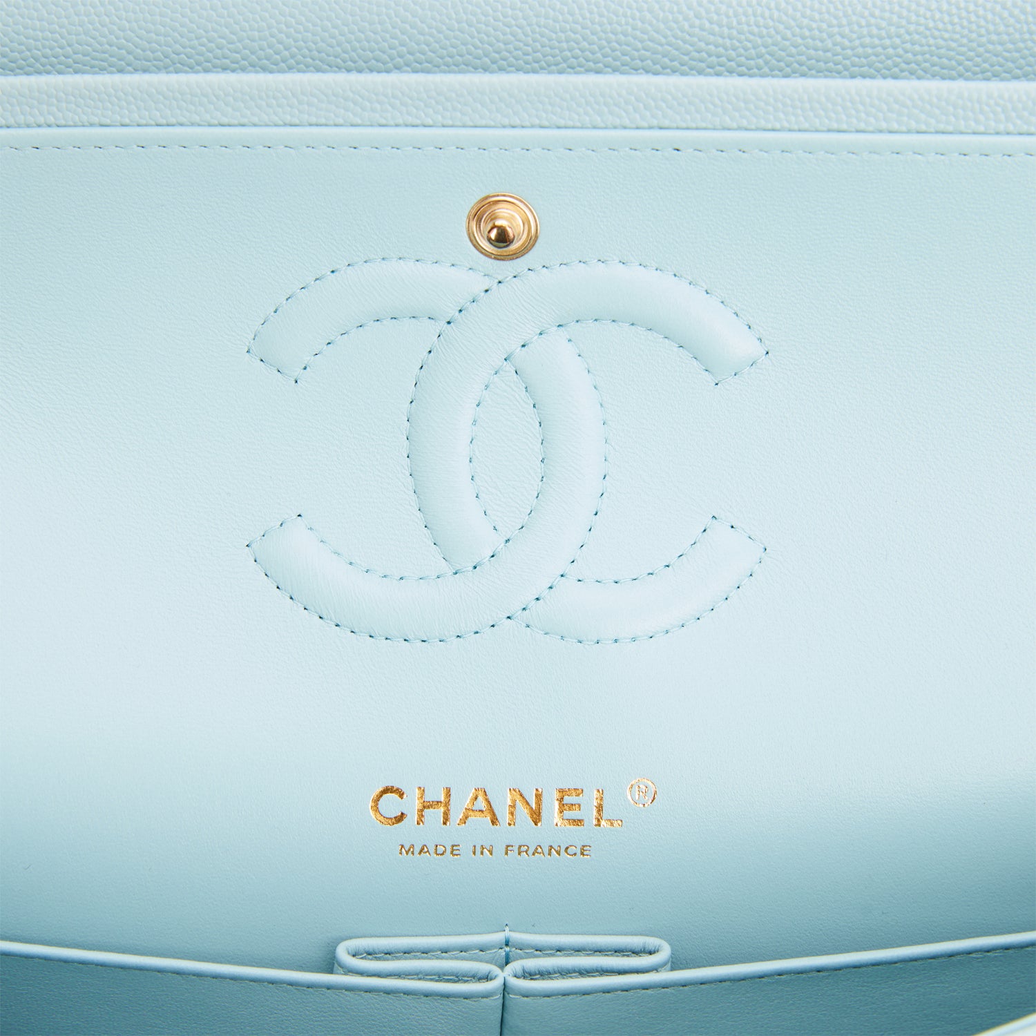 Medium Classic Double Flap Bag Blue Quilted Caviar Light Gold Hardware