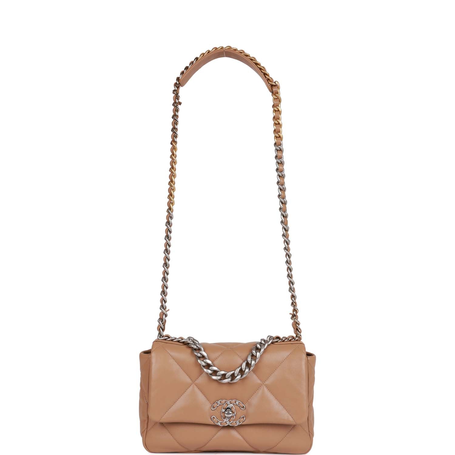 Medium 19 Flap Bag Beige Calfskin Mixed Hardware