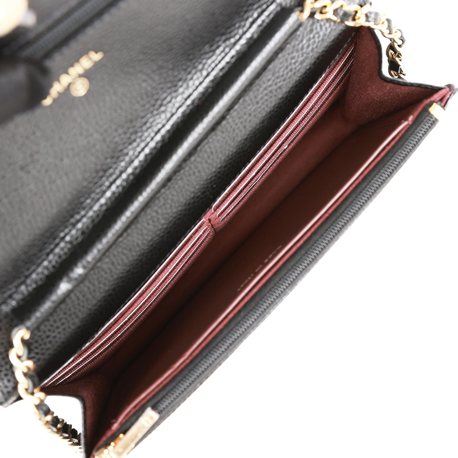Ch**el Wallet on Chain WOC Black Caviar Gold Hardware