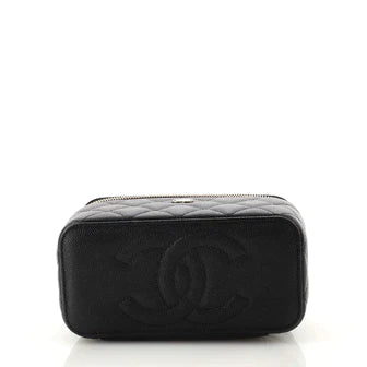 Ch**el Classic Vanity Case with Chain Quilted Caviar Small