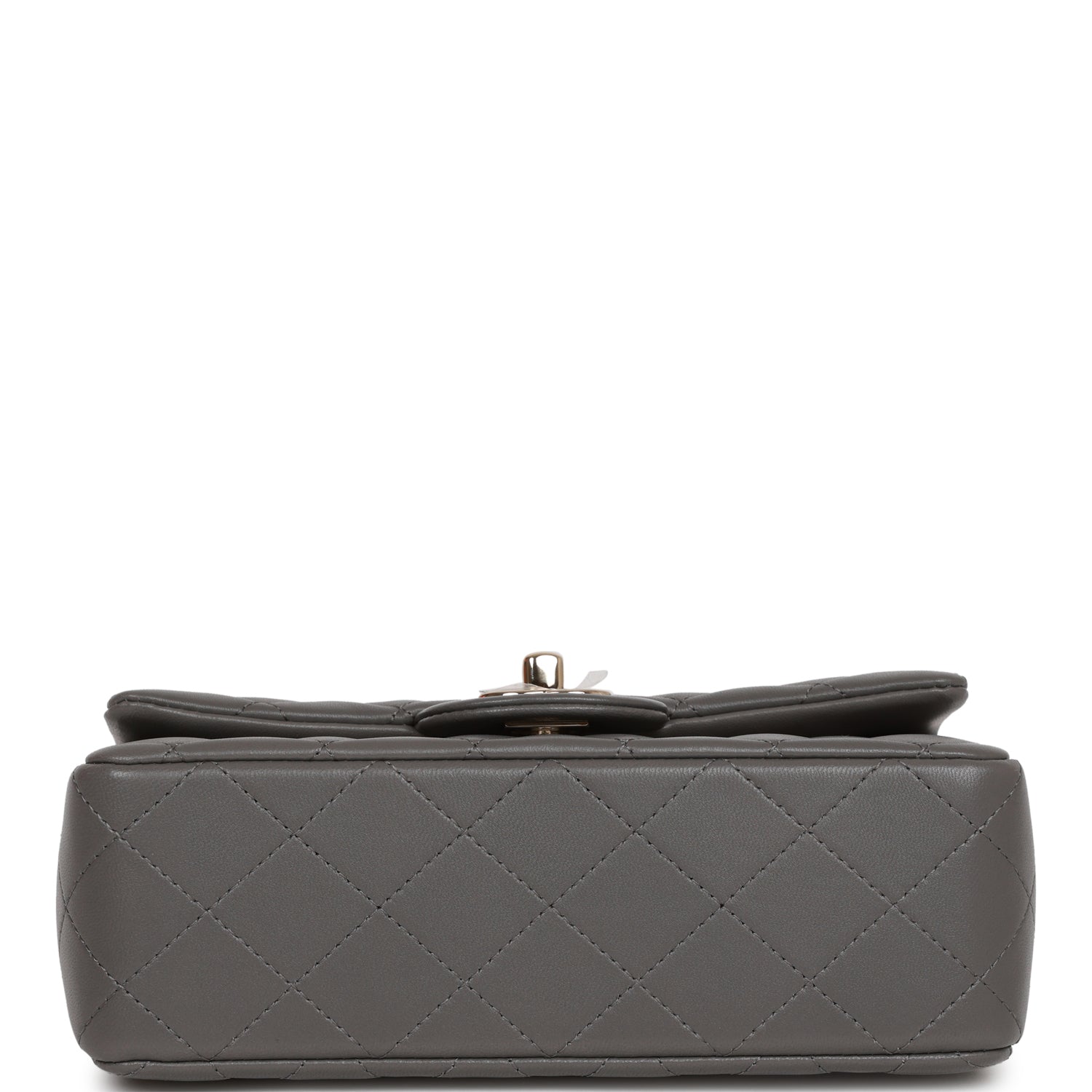 Mini Rectangular Flap Bag with Top Handle Dark Grey Lambskin Light Gold Hardware