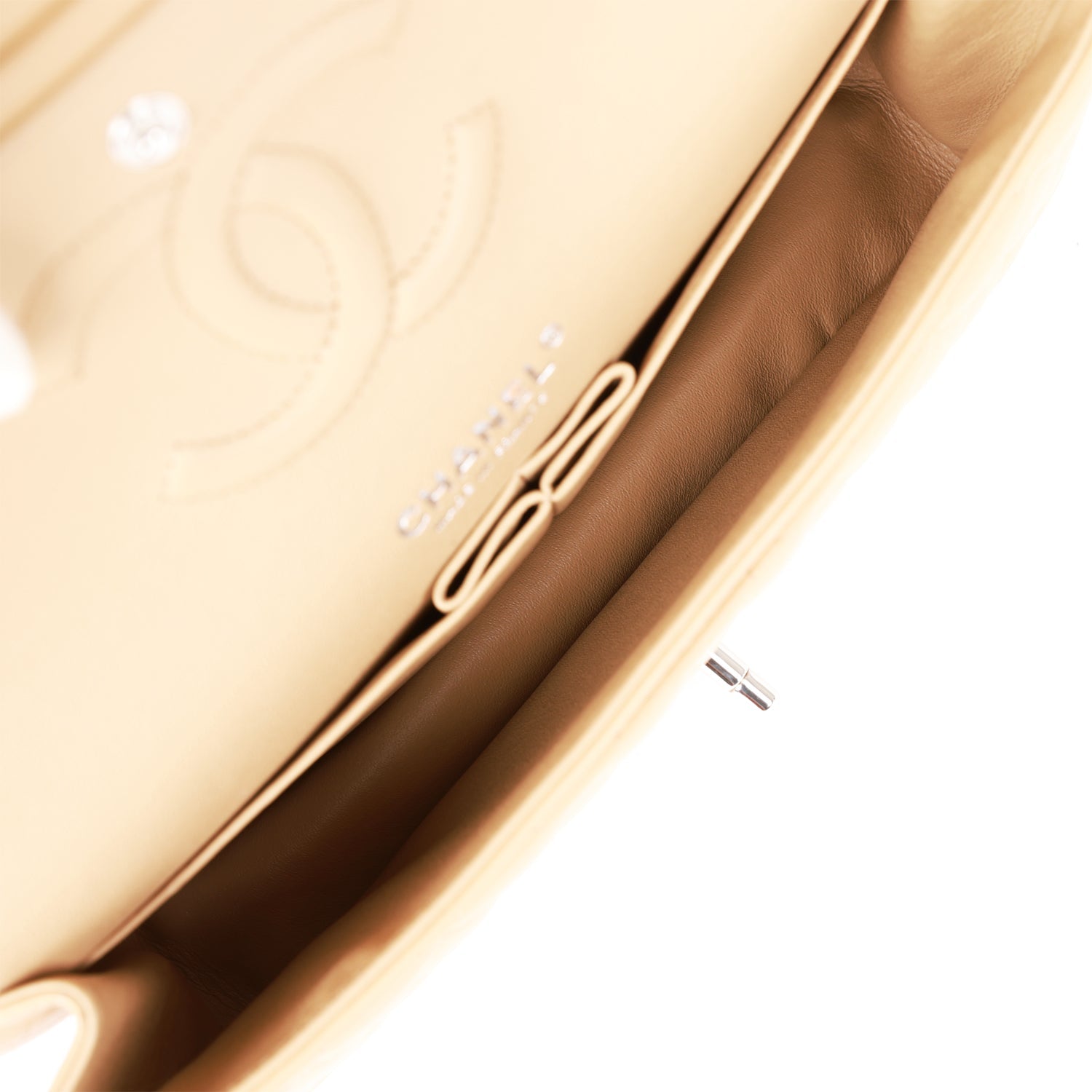 Medium Classic Double Flap Bag Beige Lambskin Silver Hardware